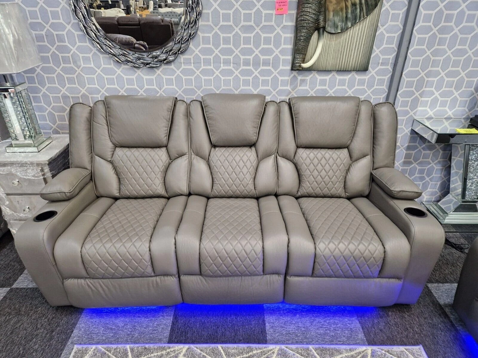 Orlando - Electric Recliners Sofa With Cupholders - 3+2 Seater Sofa Grey/LED Lights/Wireless Charging (Grey, 3 Seater)