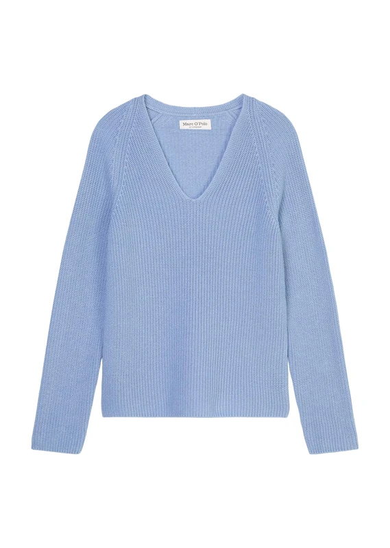 Marc OߴPolo Women's Organic Cotton Knitted Jumper with V-Neck, Blue (Fresh Sky), XS