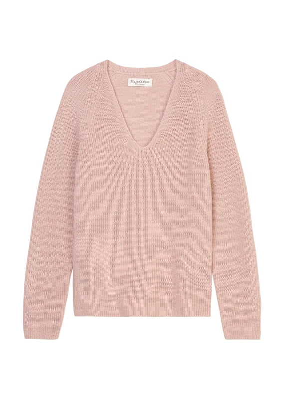 Marc OߴPolo Women's Organic Cotton Knitted Jumper with V-neck, Pink (Dusty Rose), XL