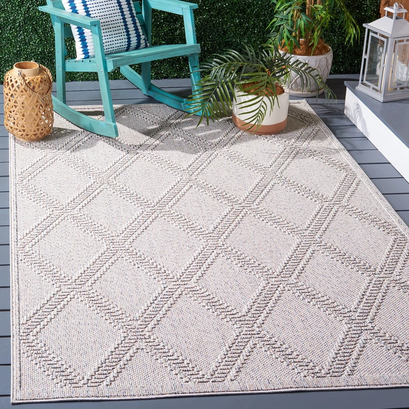 SAFAVIEH Geometric Rug for Living Room, Dining Room, Bedroom - Global Collection, Short Pile, in Grey and Light Grey, 160 X 160 cm