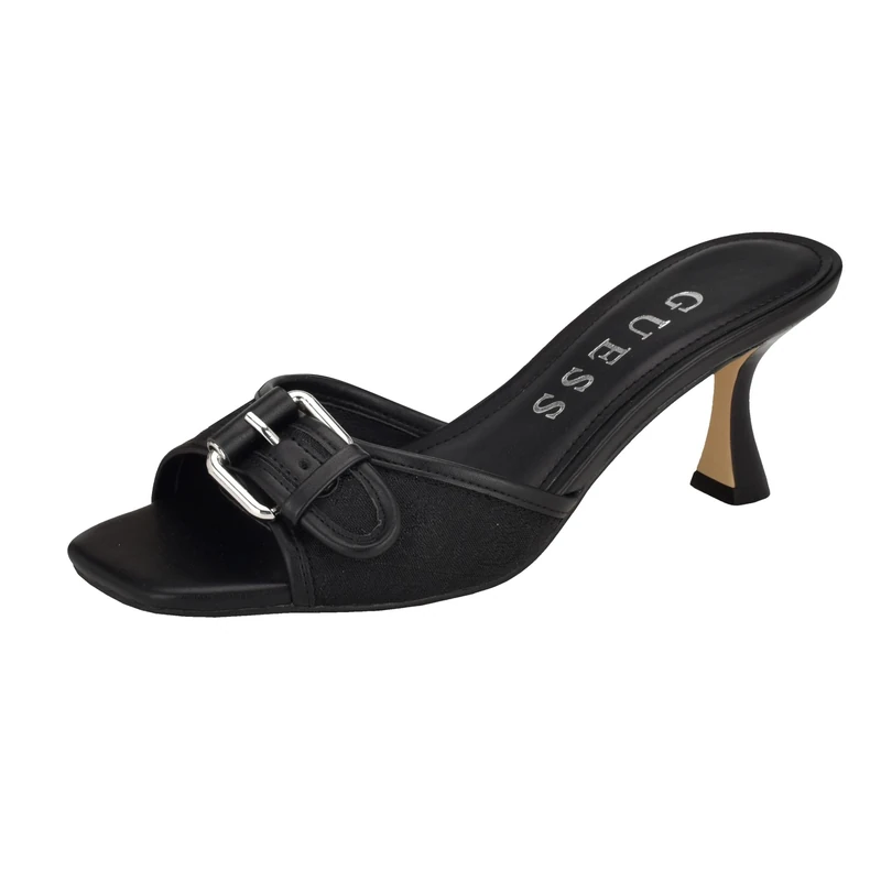 GUESS Women's Dista Heeled Sandal, Black Logo, 5.5 UK