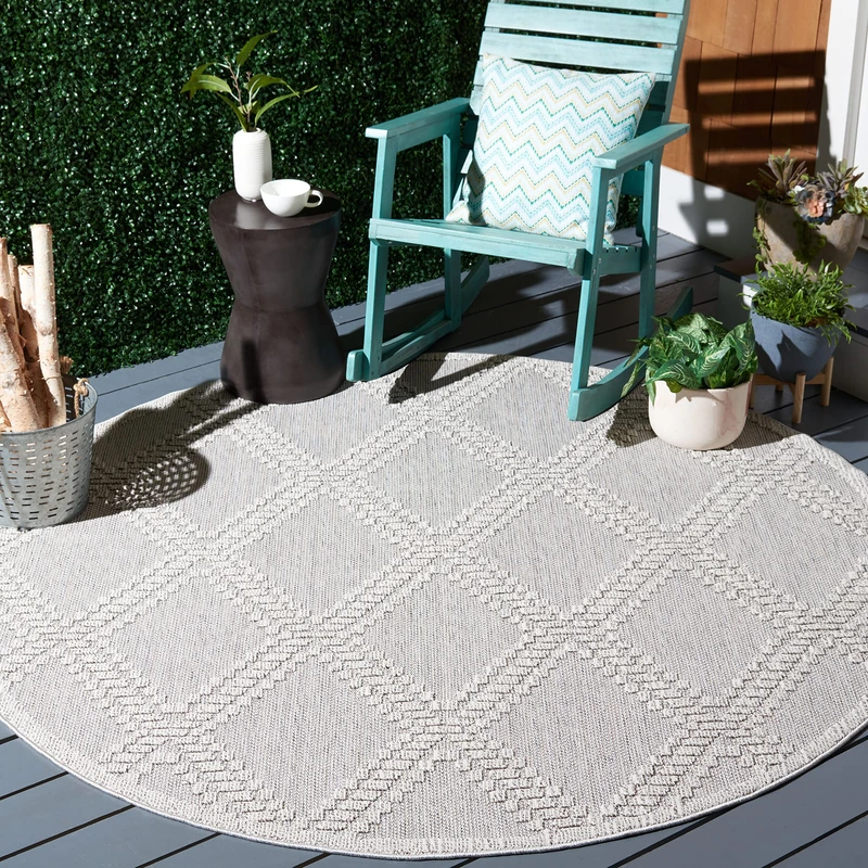 SAFAVIEH Geometric Rug for Living Room, Dining Room, Bedroom - Global Collection, Short Pile, in Grey and Light Grey, 160 X 160 cm