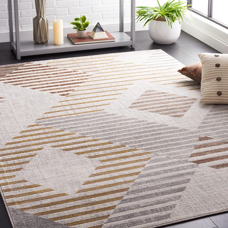 SAFAVIEH Modern Rug for Living Room, Dining Room, Bedroom - Palma Collection, Short Pile, in Beige, 91 X 152 cm