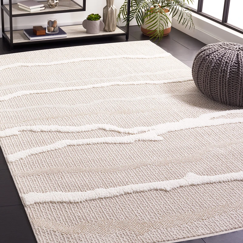 SAFAVIEH Contemporary Rug for Living Room, Dining Room, Bedroom - Trends Collection, Medium Pile, in Beige and Ivory, 91 X 152 cm - Image 1