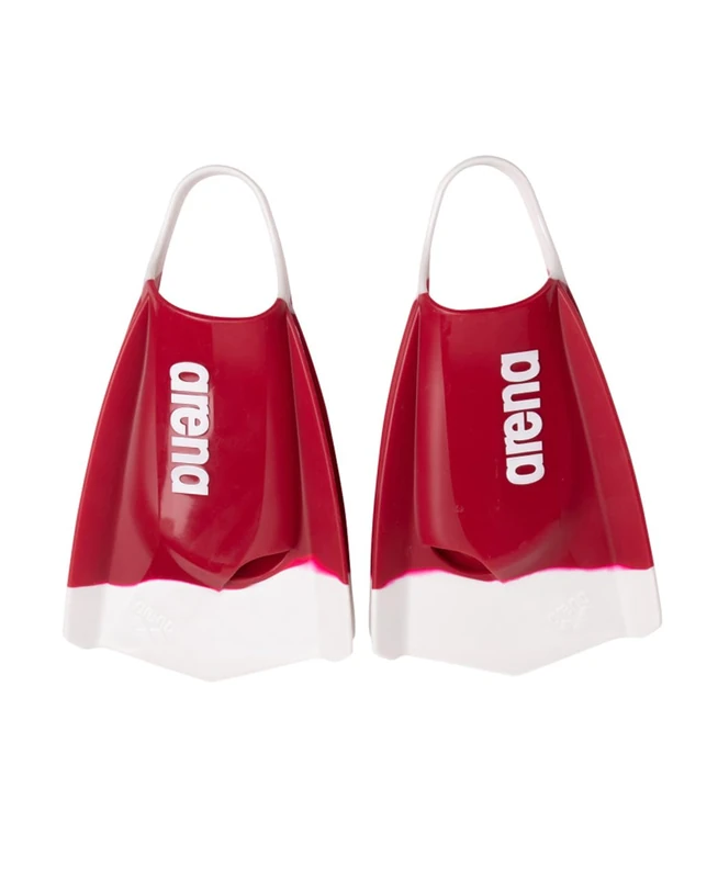 Arena Unisex Adult Powerfin Pro II Swim Training Fins Men and Women Silicone Short Blade Flippers Left/Right Customized, Cardinal Red/White, Size 6-7