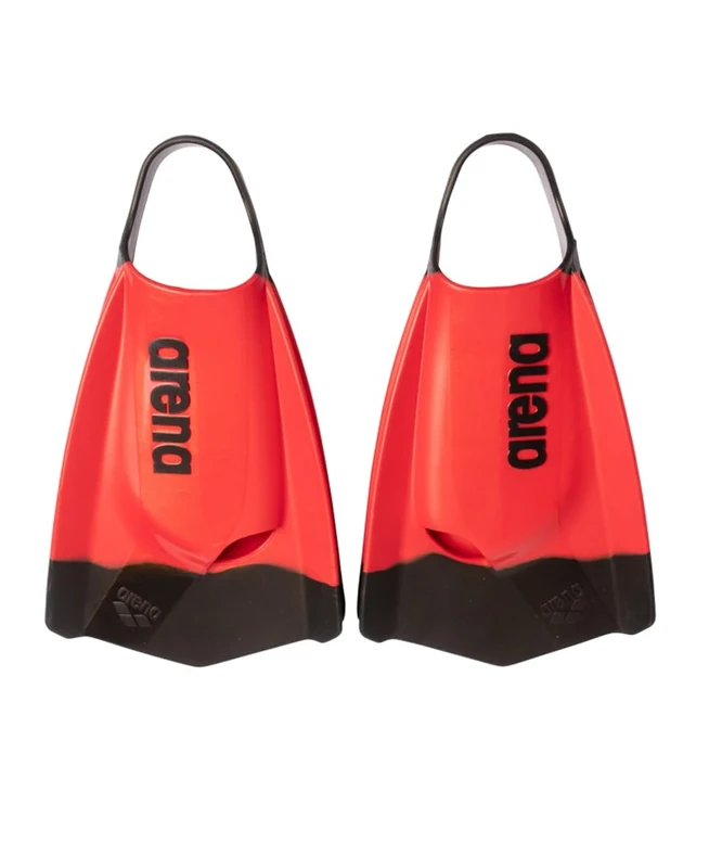 Arena Unisex Adult Powerfin Pro II Swim Training Fins Men and Women Silicone Short Blade Flippers Left/Right Customized, Red/Black, Size 6-7