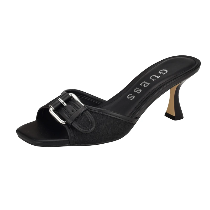 GUESS Women's Dista Heeled Sandal, Black Logo, 8 UK