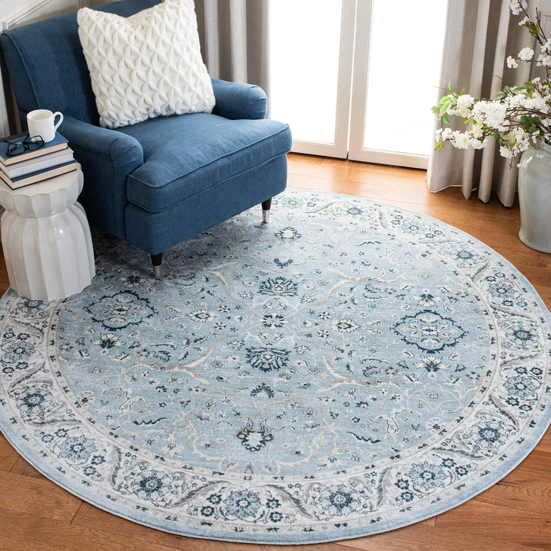 SAFAVIEH Traditional Rug for Living Room, Dining Room, Bedroom - Isabella Collection, Short Pile, in Light Blue and Cream, 122 X 122 cm