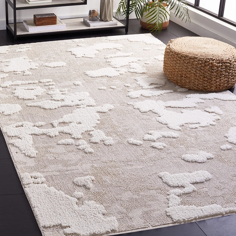 SAFAVIEH Contemporary Rug for Living Room, Dining Room, Bedroom - Trends Collection, Medium Pile, in Beige and Ivory, 91 X 152 cm - Image 1