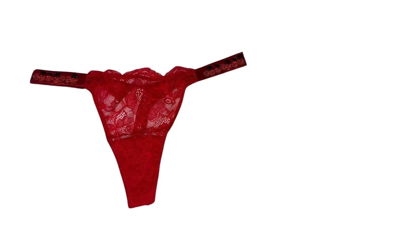 Victoria's Secret Rhinestone Lace Shine Strap Thong Panty Color Red New, Cherry Red, XS