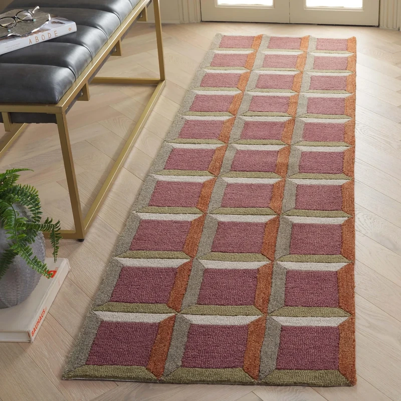 Safavieh Modern Rug for Living Room, Dining Room, Bedroom - Genre Collection, Short Pile, in Red and Beige, 62 x 240 cm