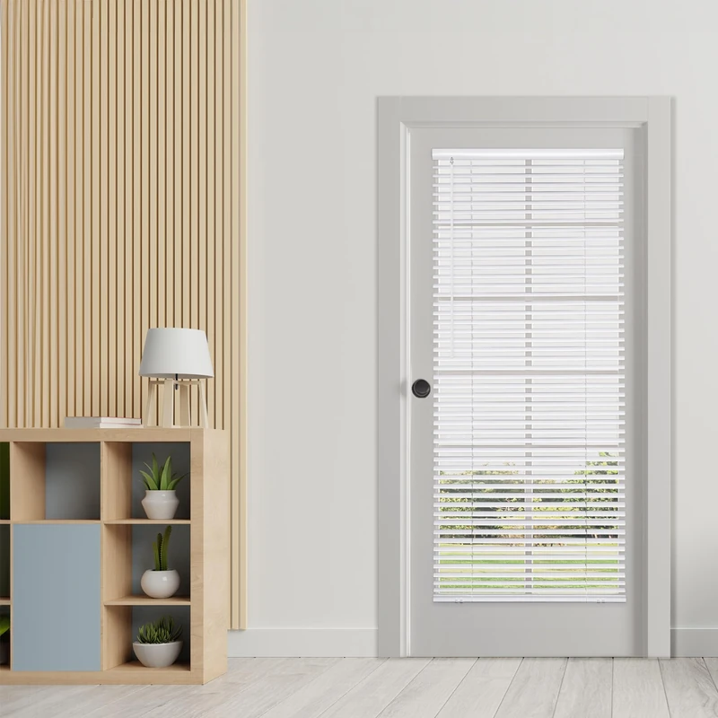 DEZ FURNISHINGS Cordless No Tools 1" Magnet Mini Blinds for Metal Doors, Room Darkening, 25" W x 72" H, White - Image 1