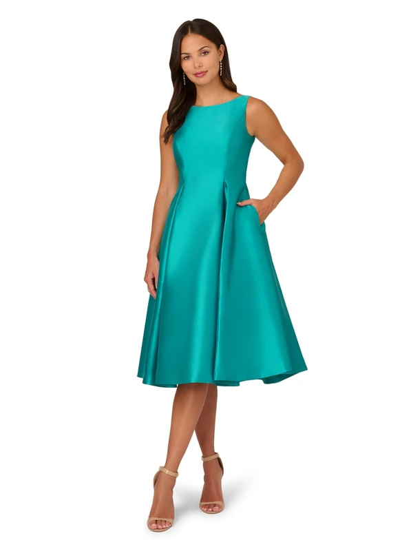 Adrianna Papell Women's Sleeveless Tea Length Dress Special Occasion, Exotic Jade, 20