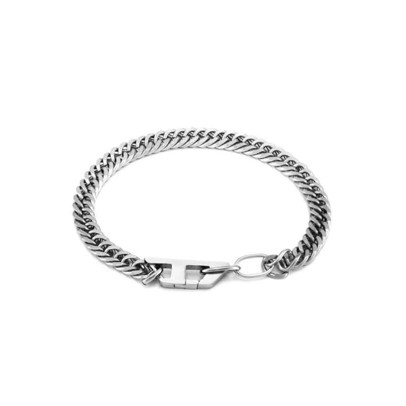 Diesel Men's Stainless Steel with lobster hook or fold over closure bracelet Pale Silver