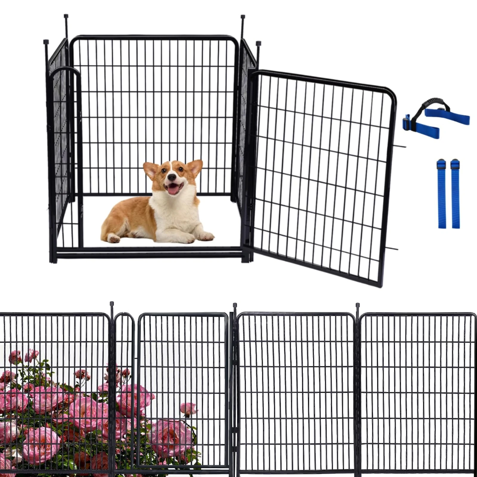 Okaygardn Garden Fence Panel and Borders, Black Heavy Duty Iron Metal Animal Barrier Fence,Dog Fence outdoor for The Yard,Fencing for Garden Beds. 54in(H) X9 FT(L) 4 Panels