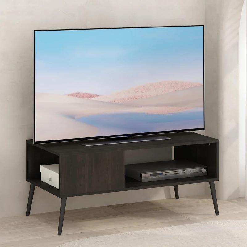 Furinno CLAUDE TV Stand, Mid Century Style Entertainment Center, TV Console for TV up to 40 Inch with Wood Legs, for Living Room, Bedroom, Espresso - Image 1