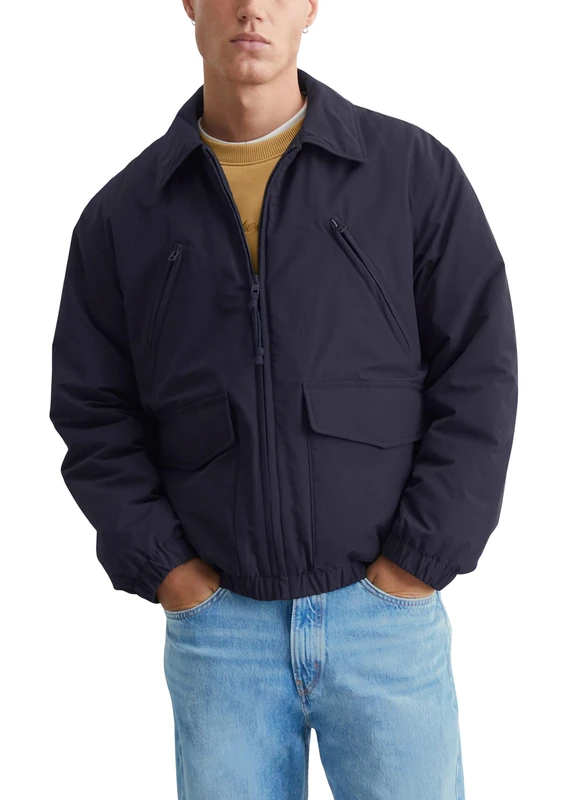 Marc OߴPolo Denim Men's Water-repellent Jacket with Turn Down Collar, Blue (True Navy), L