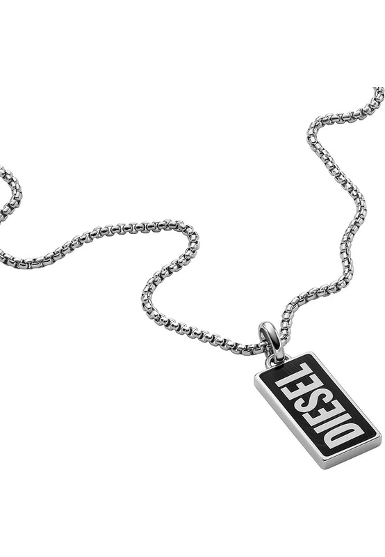 Diesel Men's Single Dogtags Silver Stainless Steel Necklace, DX1515040