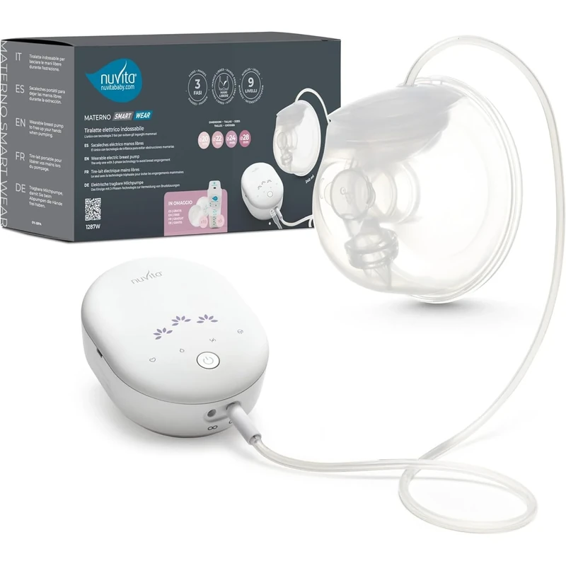 Nuvita Materno Smart Wear 1287W - Hands Free Wearable Electric Breast Pump - 3 Stage Technology, Customizable, Portable, Kit Available to Convert to Double Breast Pump