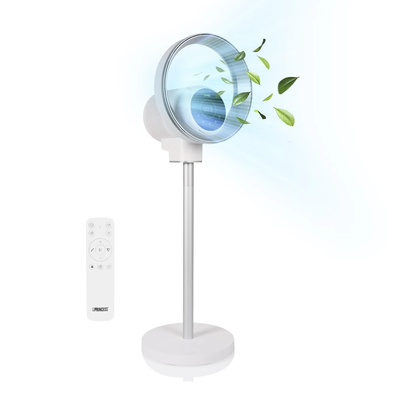 Princess Smart Fan & Air Purifier, Bladeless, 4 modes, 9 speeds, up to 120° oscillation angle, with temperature and humidity sensors, built-in lamp, pedestal fan