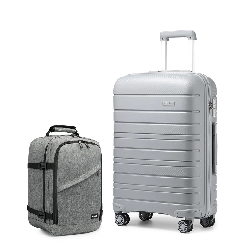 Kono Luggage Set 2 Piece Suitcase Trolley Hard Shell with Cabin Travel Bag Lightweight Business Backpack (Gray, 24")