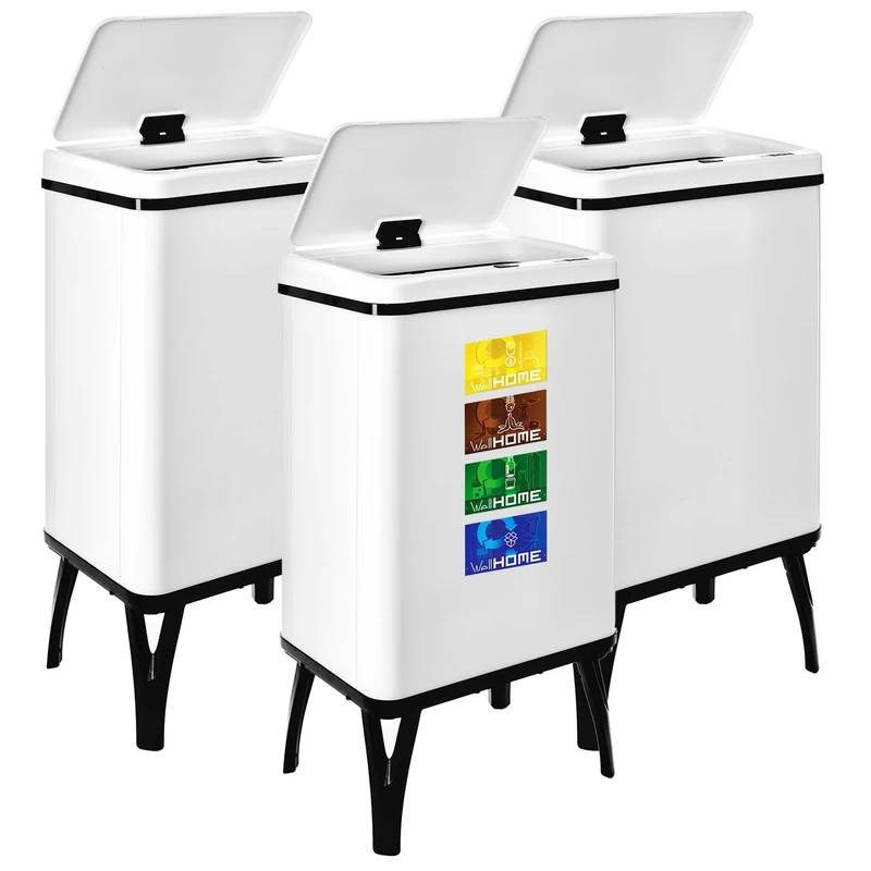WELL HOME MOBILIARIO & DECORACIÓN 3 x 40L c/u Smart Bin Height: 71.5 (x 35.5 x 26), White with Magnetic Labels - Image 1