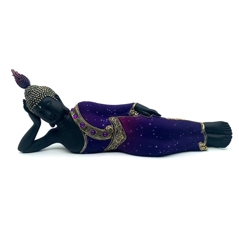 Puckator Purple & Black Thai Buddha Reclining - Cute Room Decor - Aesthetic Feng Shui Meditation Accessories - Garden Ornaments - Shelf Desk Decorations - Mindfulness Home Gifts - Statues
