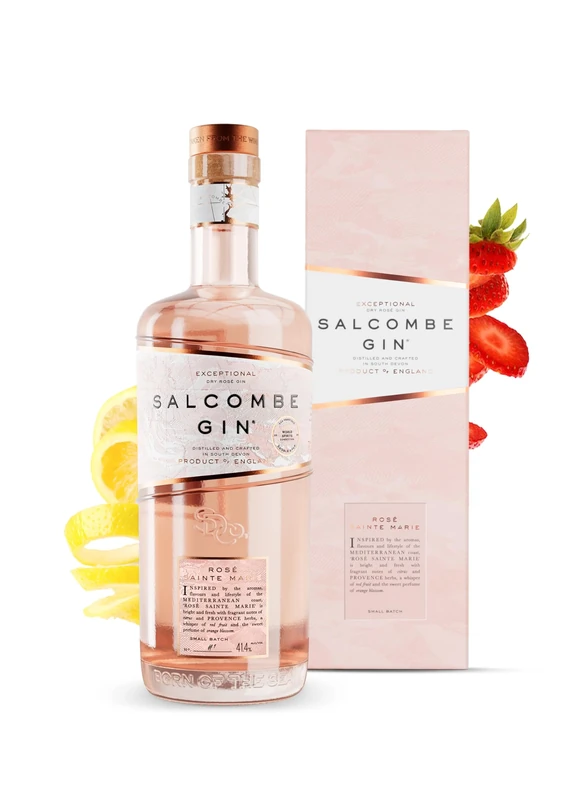 Salcombe Gin ‘Rosé Sainte Marie’ 70cl + Premium GIFT BOX | 41.4% ABV | Mediterranean Rosé Dry Gin | Fresh Strawberry & Lemon | Distilled & Crafted in Salcombe, South Devon