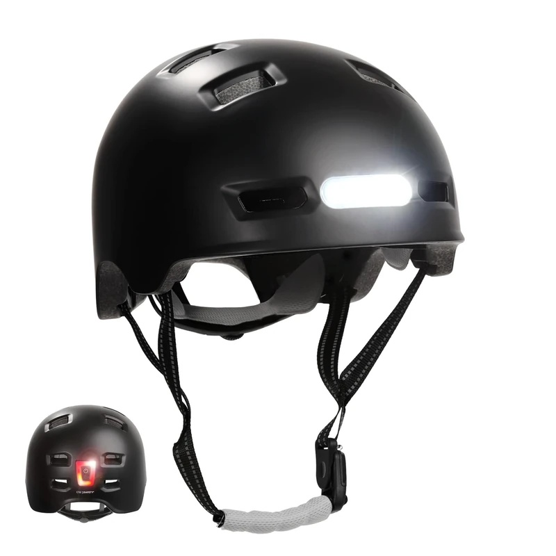 Crazy Safety Vertigo Matt Black Bike Helmet Front And Rear Light USB| Skater Helmet For Scooter, Skateboard, Inline Skates And BMX Bikes, City Bike Helmet For Men Women | L 57-61cm