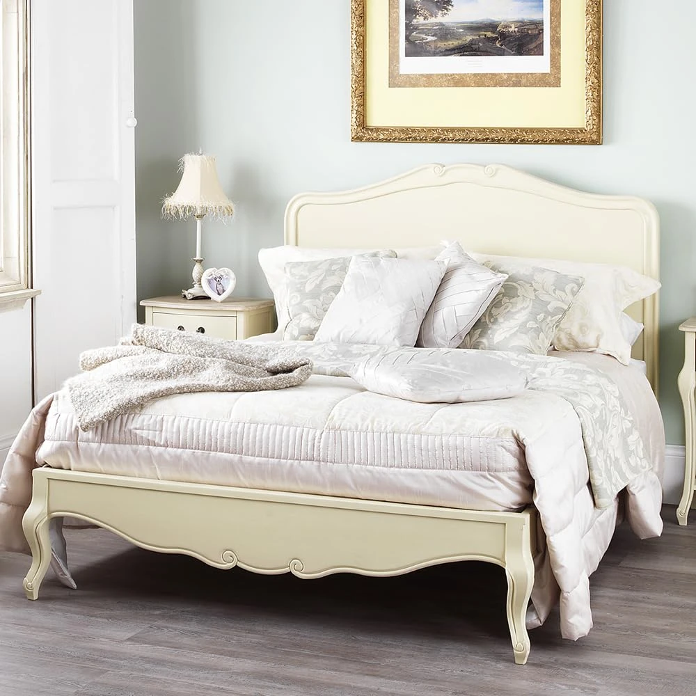 Juliette Double Bed Frame (4ft6) - Champagne French Style Bed with Wooden Headboard & Slats - Luxury Bedroom Furniture