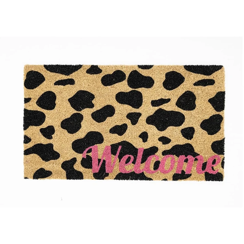 Fisura Original Welcome Coir Doormat with Non-Slip PVC Base Cow Pattern Hand Painted 70cm x 40cm
