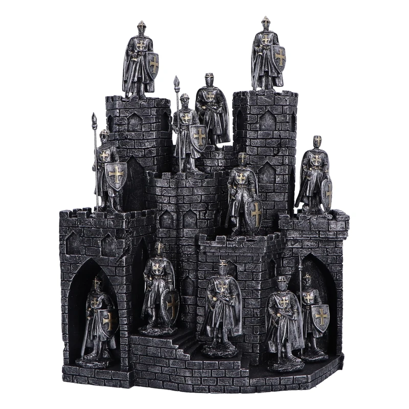 Nemesis Now Knights of the Tower Display With 48 Figurine Set 25cm, Medieval Castle, Silver Resin, Hand-Painted