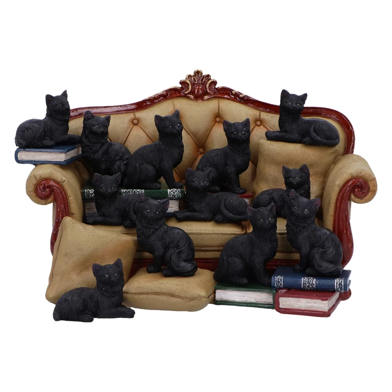 Nemesis Now Couch Clowder Display Piece with 48 Cats Figurine Set 22cm, Resin, Black Cat Sofa with 48 Cat Figurines, Black Cat Merchandise, Cast in the Finest Resin, Expertly Hand-Painted, U6729A24