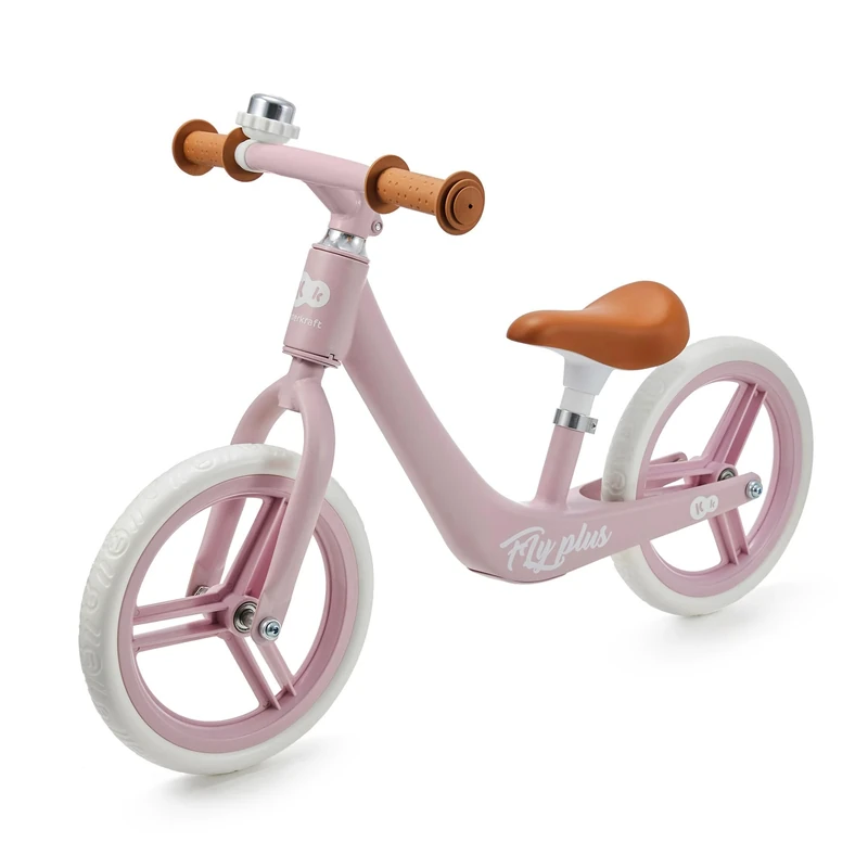 Kinderkraft Fly Plus Balance Bike, Lightweight Bicycle, No Pedals, 12 inches Wheels, with Ajustable Seat, Retro Style, Magnesium Frame, from 2 Years, Pink