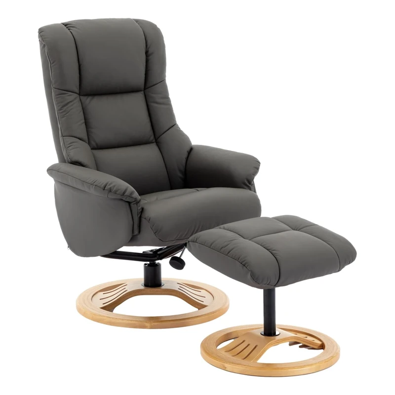 Morris Living The Mandalay Swivel Recliner Chair & Footstool in Cinder Genuine Leather
