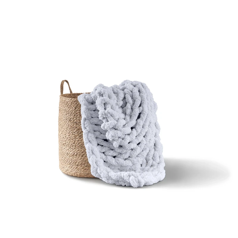 Adyrescia Chunky Knit Blanket Throw | 100% Hand Knit with Jumbo Chenille Yarn (50"" x60, Light Gray), CKBLIGHTGRAY5060