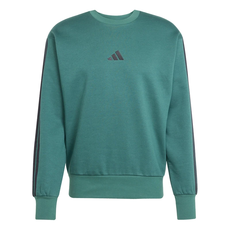 adidas Men's ESSENTIAL THREE STRIPES FLEECE SWEATSHIRT, collegiate green/black, S