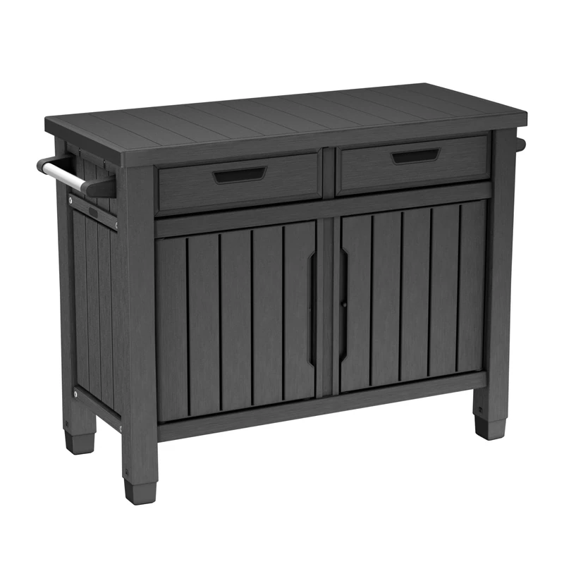 Keter Unity Outdoor Kitchen BBQ Table & Storage Cabinet – Grey | 207L Lockable Storage | All-Weather Resin with Wood-Effect Finish | Prep & Serve Station with Drawers & Adjustable Legs
