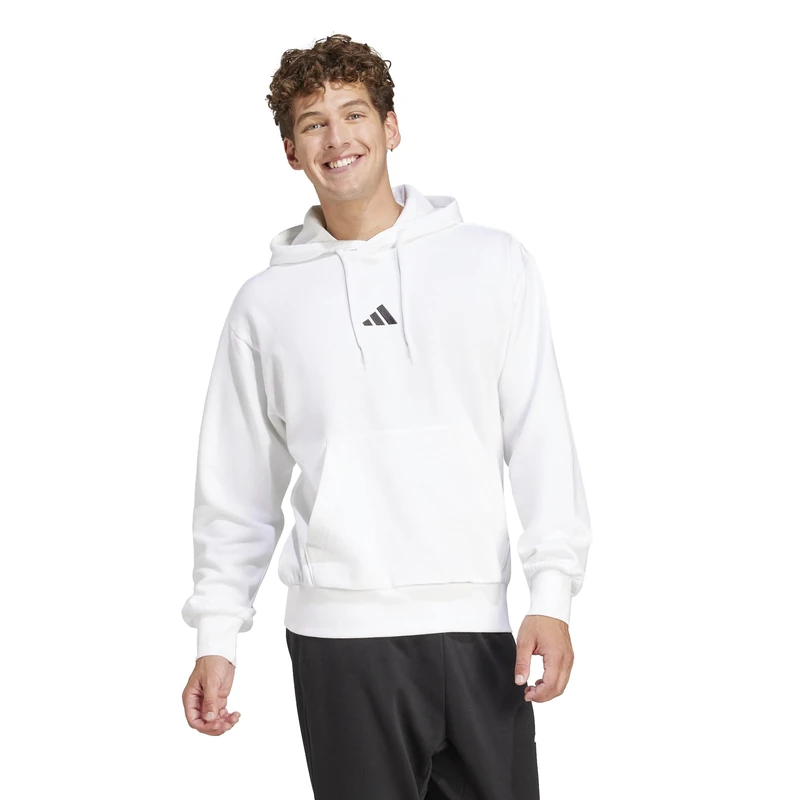 adidas Men's ESSENTIALS FEELCOZY FLEECE HOODIE, white/black, XS