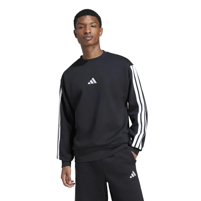 adidas Men's ESSENTIAL THREE STRIPES FLEECE SWEATSHIRT, black/white, L