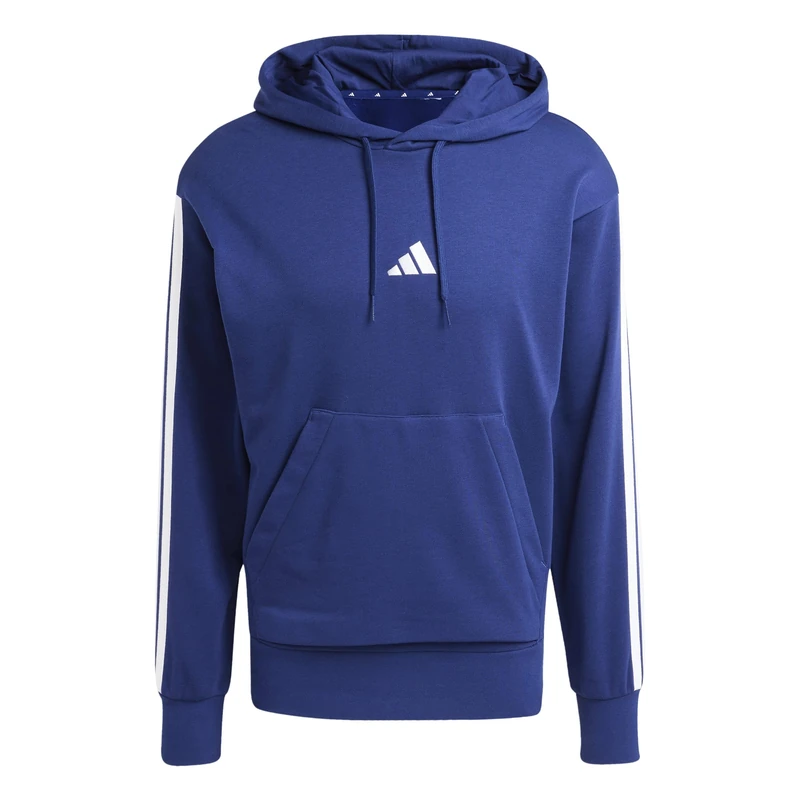 adidas Men's ESSENTIAL THREE STRIPES FRENCH TERRY HOODIE, dark blue/white, M