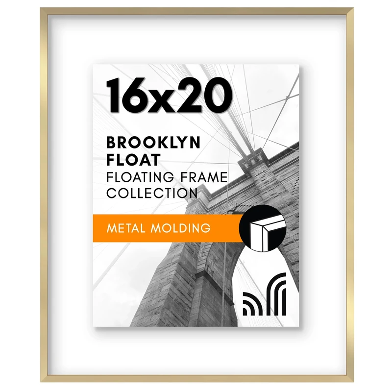 Americanflat Aluminum 16x20 Floating Picture Frame Set of 2 in Gold - Use as 16x20 Picture Frame or 11x14 Floating Frame - Photo Frame with Slim Metal Molding and Plexiglass with Hanging Hardware