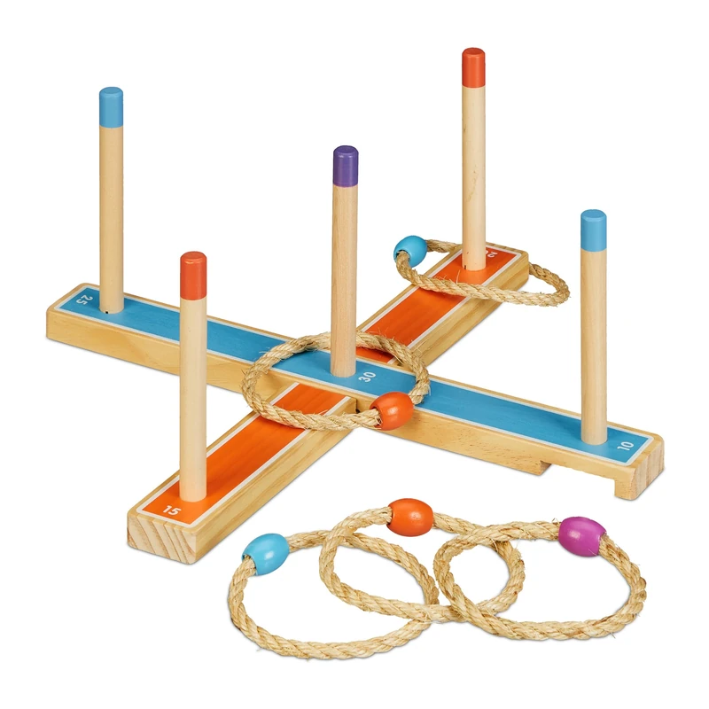 Relaxdays Wooden Toss Game - 5 Rings for Indoor and Outdoor Fun