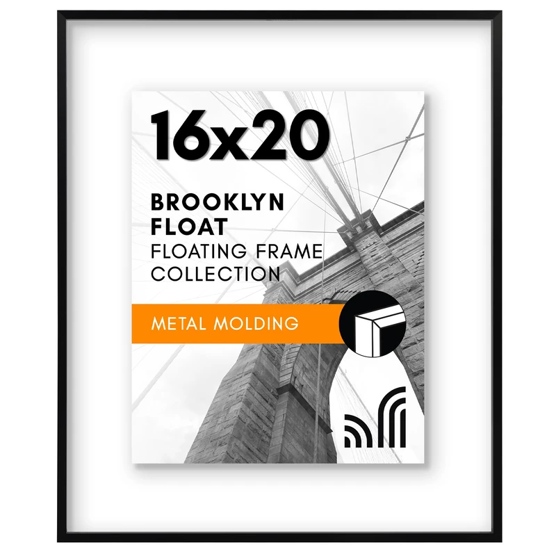 Americanflat Aluminum 16x20 Floating Picture Frame with Shatter-Resistant Glass - Use as 11x14 Picture Frame or Display 16x20 Photo - Signature Float Collection - Photo Frames for Wall Display - Black