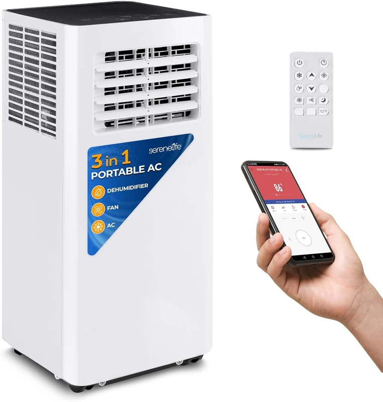 SereneLife 3-in-1 Portable Air Conditioning Unit - Powerful Compact, 10,000 BTU Mobile Unit, Built-in WIFI, Dehumidifier & Fan Modes, Includes Window Mount Kit