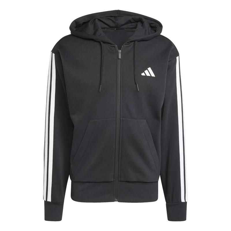 adidas Men's ESSENTIAL THREE STRIPES FLEECE ZIPPER HOODIE, black/white, XL