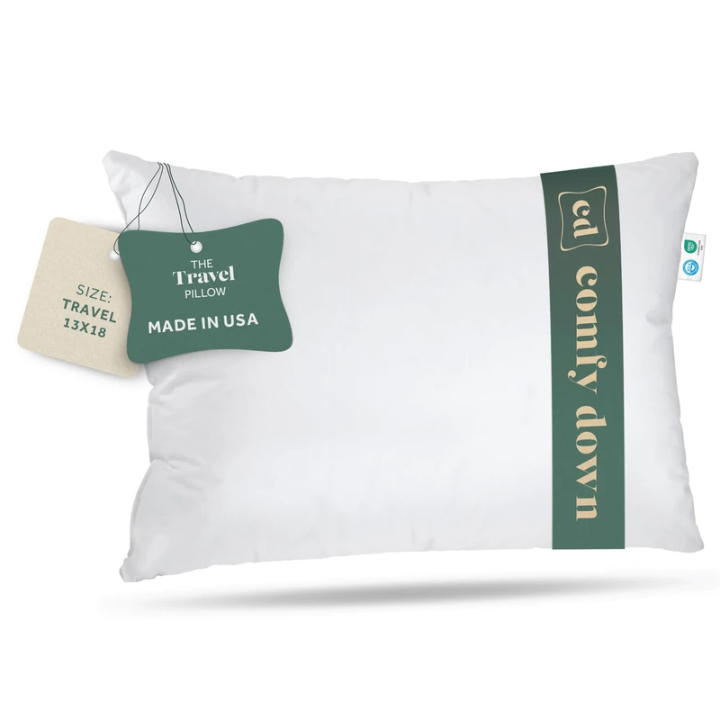 comfydown Goose Down Travel Pillow - Filled with 800 Fill Power European Goose Down, Egyptian 300 Thread Count 100% Cotton Cover for Plane car & Home - Made in USA (13" x 18")