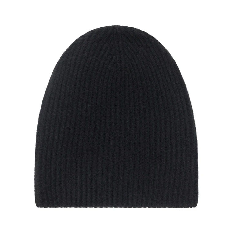 NAADAM Unisex's Signature Cashmere Ribbed Beanie Hat, Black, One Size