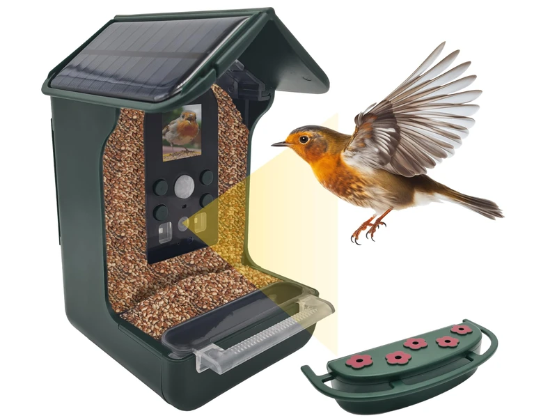 Berger & Schröter Bird Feeder with 1080P Camera, Solar Water Drinker, 940nm IR LED, Automatic Video/Photo Recording of Birds, Motion Detection, Night Vision