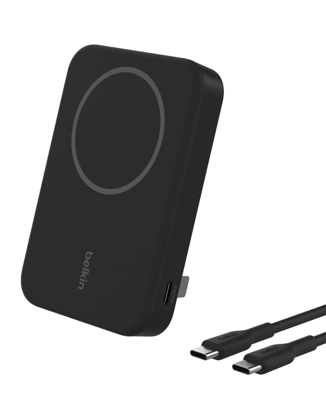 Belkin BoostCharge Pro Wireless Power Bank 8000mAh with Qi2, MagSafe Compatible Portable Charger + Built-in Pop-up Kickstand, For iPhone 17, iPhone Air, 16, 15, 14, Pixelsnap and More - Black